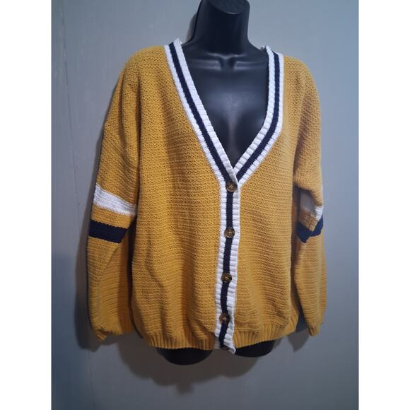 Forever 21 Cardigan 2X Mustard Yellow Light Academia Tennis Preppy Soriety - Picture 2 of 11